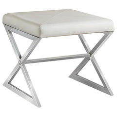 Rita - X-Cross Square Ottoman - White And Chrome