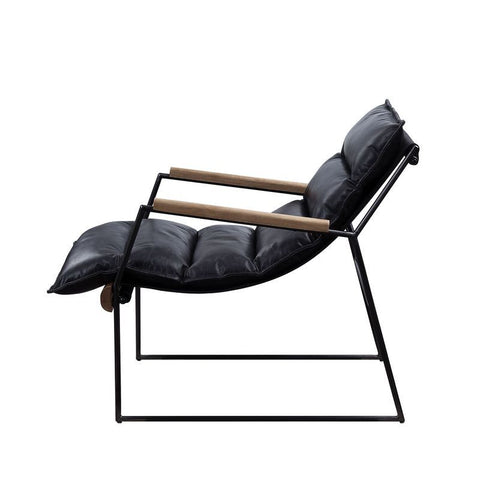 Luberzo - Accent Chair - Distress Espresso Top Grain Leather & Matt Iron