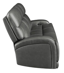 Longport - Upholstered Power Sofa - Grain Leather - Charcoal