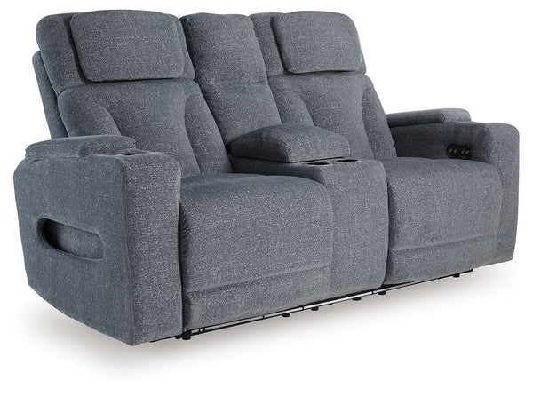 Studio Cave - Steel - Power Reclining Loveseat with Console