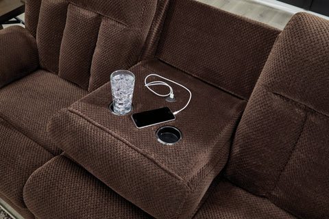Free Wake - Chocolate - Reclining Power Sofa With Drop Down Table