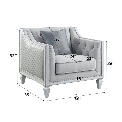 Katia - Chair - Light Gray Linen & Weathered White Finish