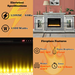 Noralie - Fireplace - Mirrored & Faux Diamonds - 39"