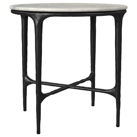 Hermas - Round Genuine Marble Top Metal End Side Table - White