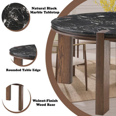 Estella - Round Dining Table With Natural Marble Top - Black Top & Walnut