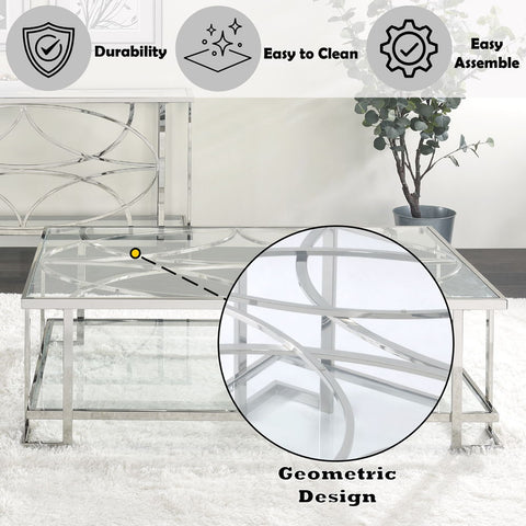 Kalan - Coffee Table - Glass & Silver