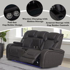 Wendell - Power Motion Loveseat With Console, Wireless Charger, Storage, USB & LED - Dark Gray