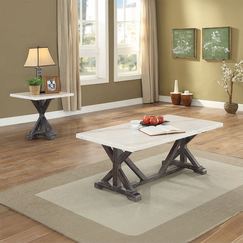 Romina - End Table - White Marble Top & Weathered Espresso