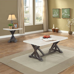 Romina - End Table - White Marble Top & Weathered Espresso