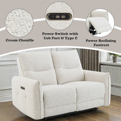 Lalisa - Power Motion Loveseat With USB Port - Cream Chenille
