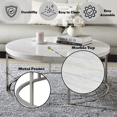 Zaidee - Coffee Table With Marble - Nickel