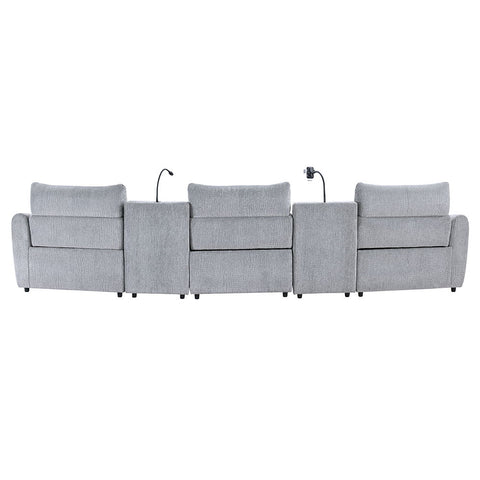 Fullar - Modular Console With Speaker & Cup Holder - Light Gary Chenille