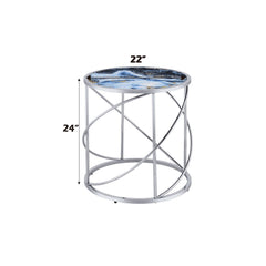 Lyda - End Table - Blue Marble Print & Chrome