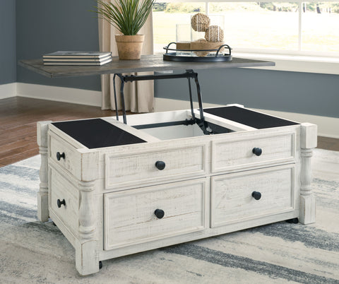 Havalance - White / Gray - Lift Top Cocktail Table with Storage Drawers