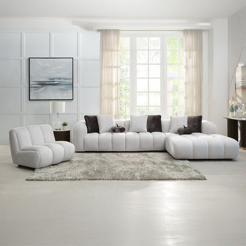 Manilla - Sectional Sofa With 8 Pillows - Ivory White Linen