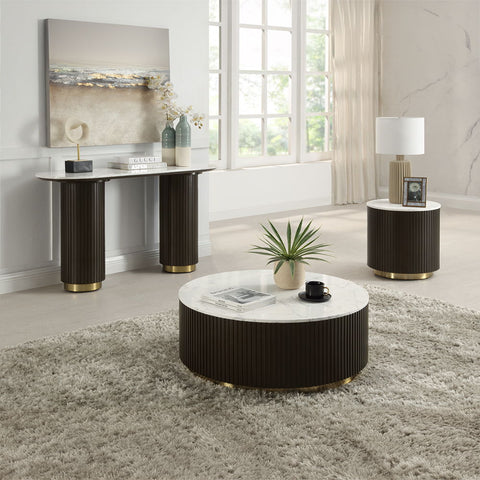 Clayten - End Table - White Natural Marble Top & Espreeso Finish