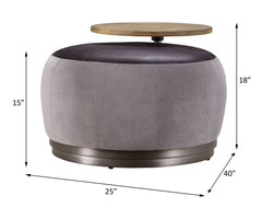 Decapree - Ottoman - Antique Slate Top Grain Leather & Gray Velvet