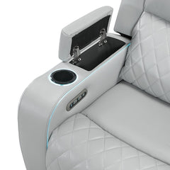 Elonzo - Power Motion Sofa With LED, Power Headrest & Speaker - Light Gray