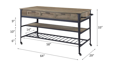 Macaria - Kitchen Island - Rustic Oak & Black Finish - 33"