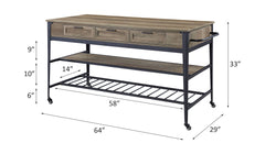 Macaria - Kitchen Island - Rustic Oak & Black Finish - 33"