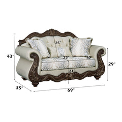 Pierce - Loveseat With 3 Pillows - Beige Fabric & Cherry Finish