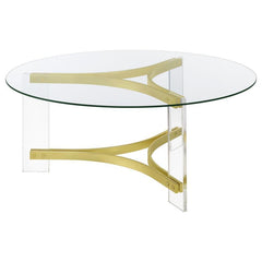 Janessa - Round Glass Top Acrylic Leg Coffee Table Matte - Brass