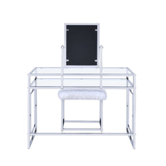 Carenze II - Vanity Set - White Faux Fur & Chrome
