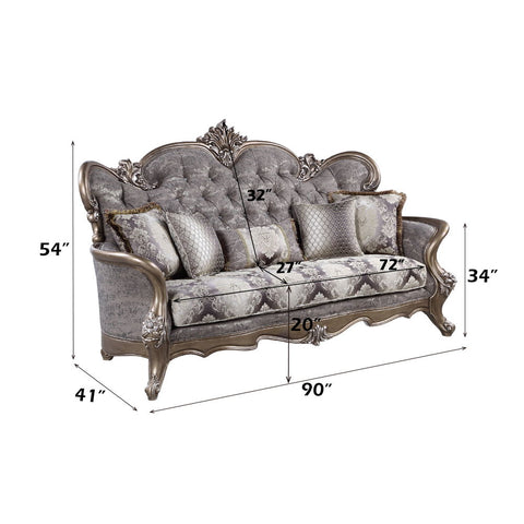 Elozzol - Sofa With 5 Pillows - Fabric & Antique Bronze Finish - 54"