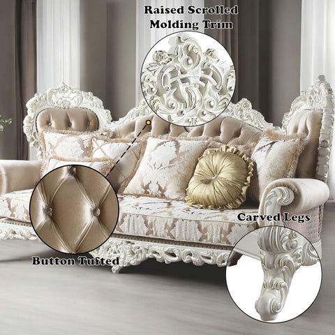 Vanaheim - Sofa - Fabric & Antique White Finish