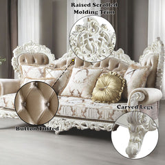 Vanaheim - Sofa - Fabric & Antique White Finish