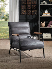 Nignu - Accent Chair - Gray Top Grain Leather & Matt Iron Finish