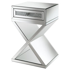 Hazel - 1-Drawer Mirrored Accent Side Table - Silver