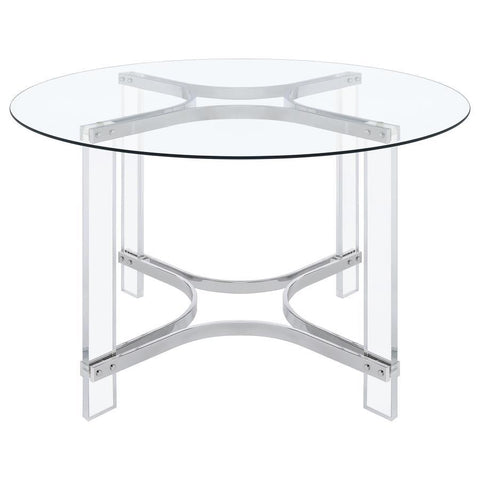 Adino - Round Glass Top Acrylic Dining Table - Chrome