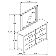 Kieran - 6-Drawer Bedroom Dresser With Mirror - Grey