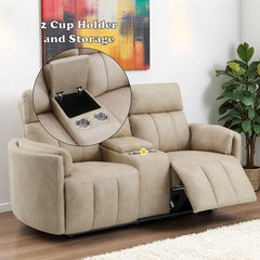 Elison - Motion Loveseat With Console - Dark Beige Polish Microfiber