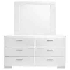 Felicity - 6-Drawer Wood Dresser With Mirror - White High Gloss