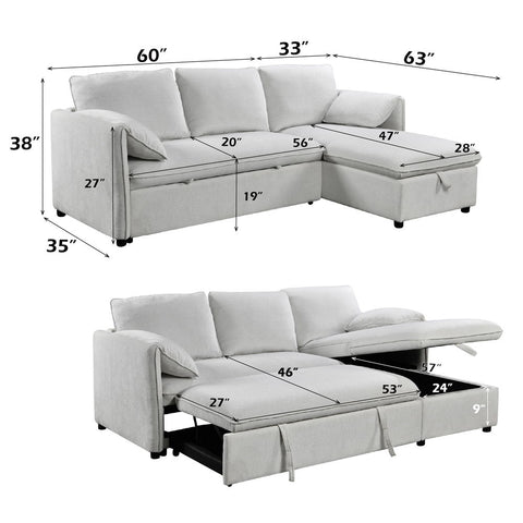 Yaroslav - Sectional Sofa With Sleeper & Storage - Cream Velvet