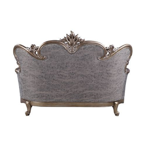 Elozzol - Loveseat With 3 Pillows - Fabric & Antique Bronze Finish