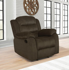 Rodman - Upholstered Padded Arm Glider Recliner - Olive Brown