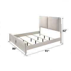 Laveda - Eastern King Bed With LED - Light Gray Boucle & Pearl White Finish