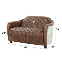 Brancaster - Loveseat - Retro Brown Top Grain Leather & Aluminum