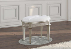 Evangeline - Upholstered Oval Vanity Stool Silver And Ivory - Silver Oak