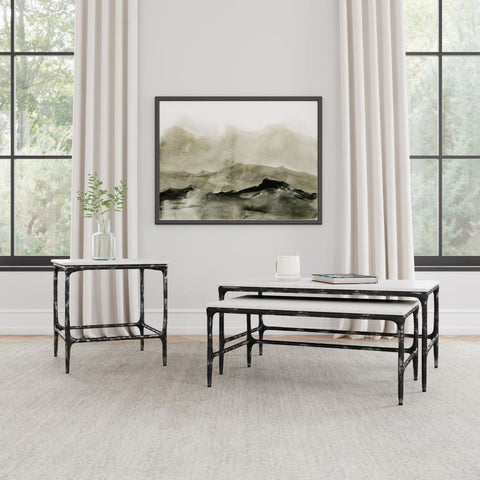Ebby - 2-Piece Genuine Marble Top Nesting Coffee Tables - White