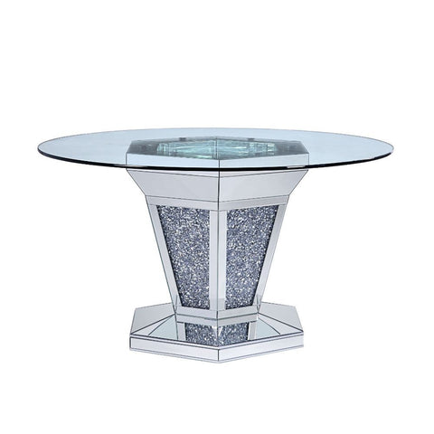 Noralie - Dining Table - Mirrored, Faux Diamonds & Clear Glass Top