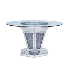 Noralie - Dining Table - Mirrored, Faux Diamonds & Clear Glass Top