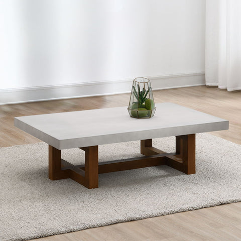 Keven - Coffee Table - Faux Concrete Top & Walnut  Finish