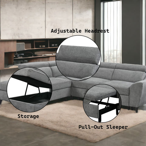 Wrenley - Sectional Sofa With Sleeper & Storage - Gray