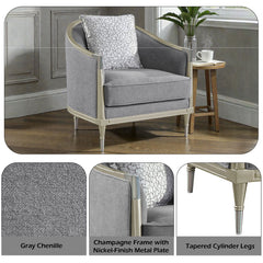 Fernando - Chair With Pillow - Gray Chenille & Champagne