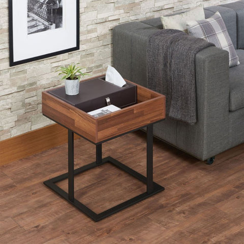 Sara - I - I End Table - Espresso PU, Walnut & Sandy Black