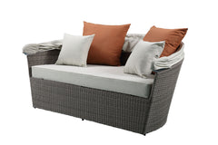 Glynn - Patio Sofa & Ottoman - Beige Fabric & Gray Wicker